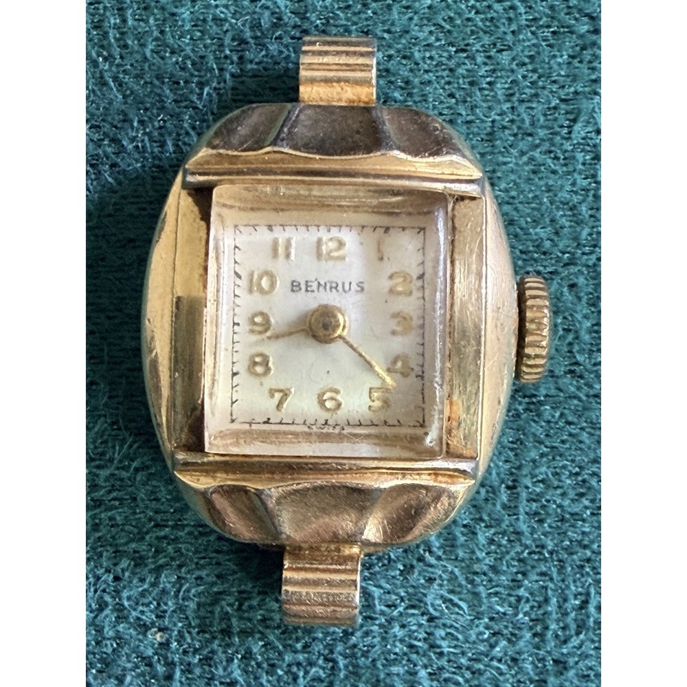 Vintage Benrus 15 Jewel Swiss Manual Wind Gold Tone Watch Not Working Parts